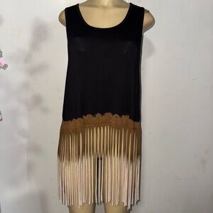 Black and Brown Fringe Blouse